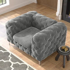 Chesterfield Club Chair - Velvet, Diamond Tufted, Chrome Legs, 46.5"W x 29.5"H, Single Seat
