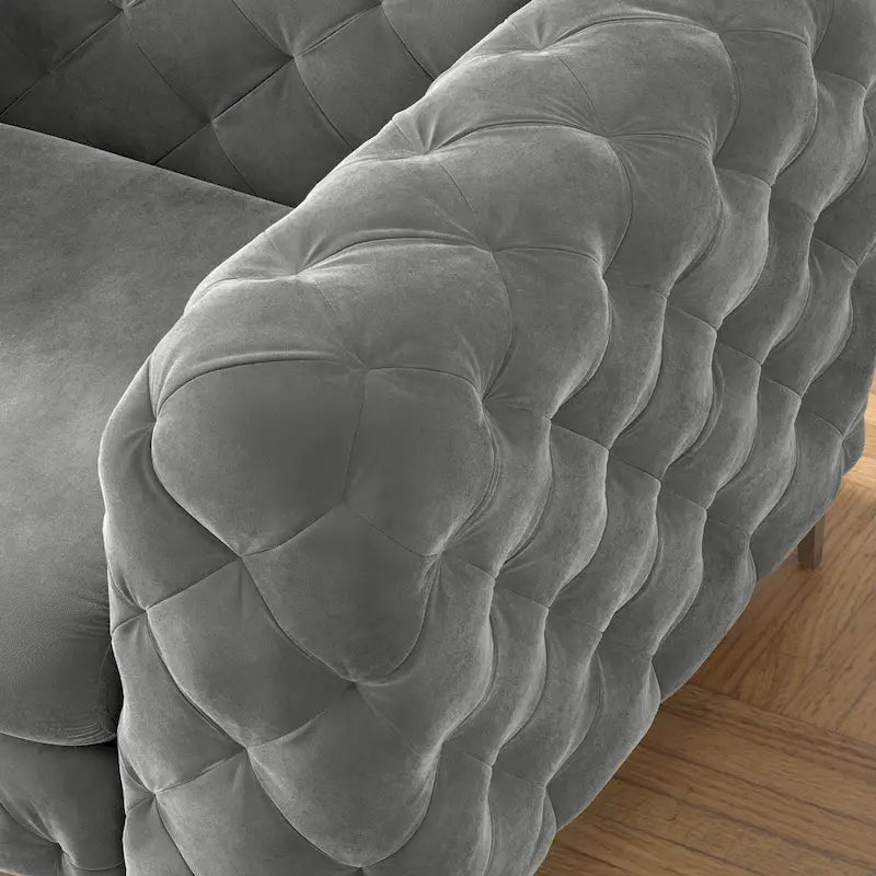 Chesterfield Club Chair - Velvet, Diamond Tufted, Chrome Legs, 46.5"W x 29.5"H, Single Seat