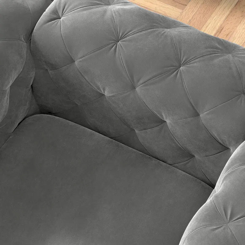 Chesterfield Club Chair - Velvet, Diamond Tufted, Chrome Legs, 46.5"W x 29.5"H, Single Seat