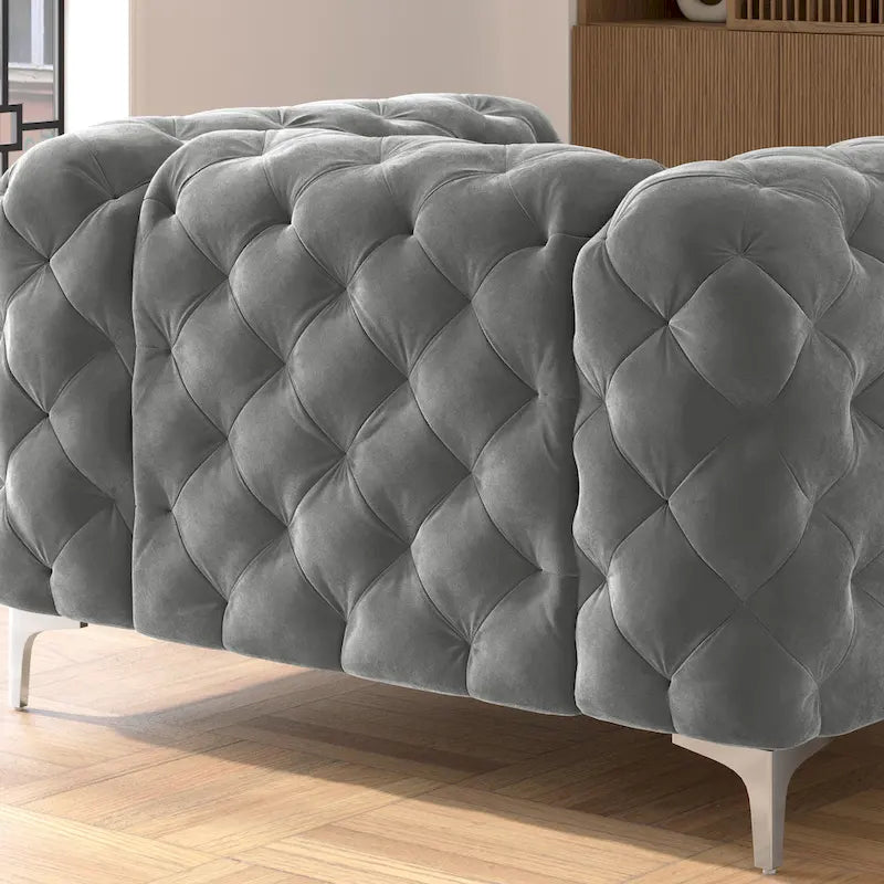 Chesterfield Club Chair - Velvet, Diamond Tufted, Chrome Legs, 46.5"W x 29.5"H, Single Seat