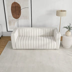 Mid-Century Modern Sofa - Cream Boucle, Tufted Back, Walnut Wood Legs, High-Density Foam
