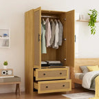 Wood Wardrobe - 2 Doors, 2 Drawers, Hanging Rod, 31.4"W x 70.9"H, Storage Organizer