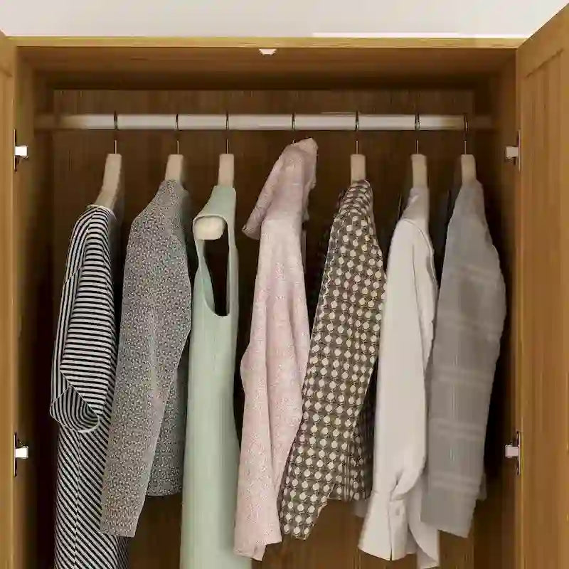 Wood Wardrobe - 2 Doors, 2 Drawers, Hanging Rod, 31.4"W x 70.9"H, Storage Organizer