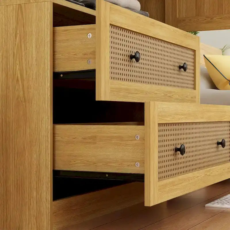 Wood Wardrobe - 2 Doors, 2 Drawers, Hanging Rod, 31.4"W x 70.9"H, Storage Organizer