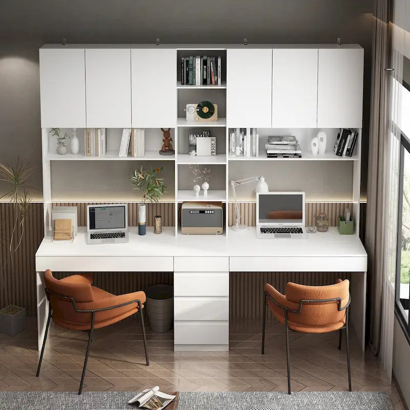 Modular Desk with Shelving - White, Contemporary, Multi-Use Workstation, Storage Shelves