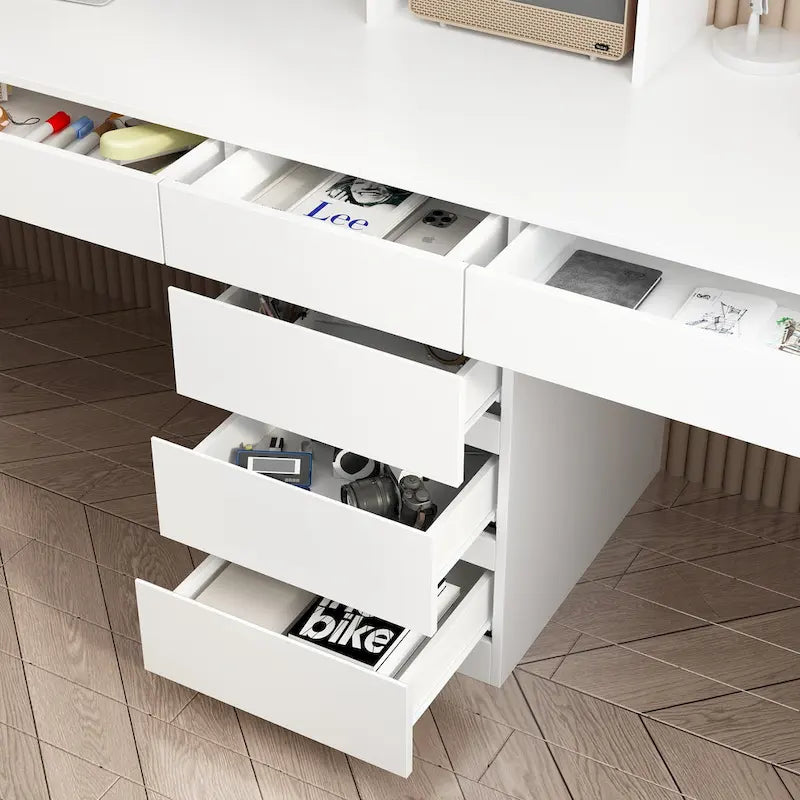 Modular Desk with Shelving - White, Contemporary, Multi-Use Workstation, Storage Shelves