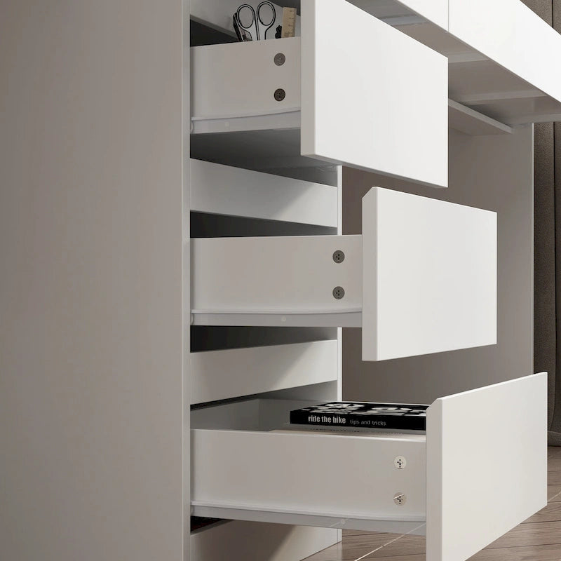 Modular Desk with Shelving - White, Contemporary, Multi-Use Workstation, Storage Shelves