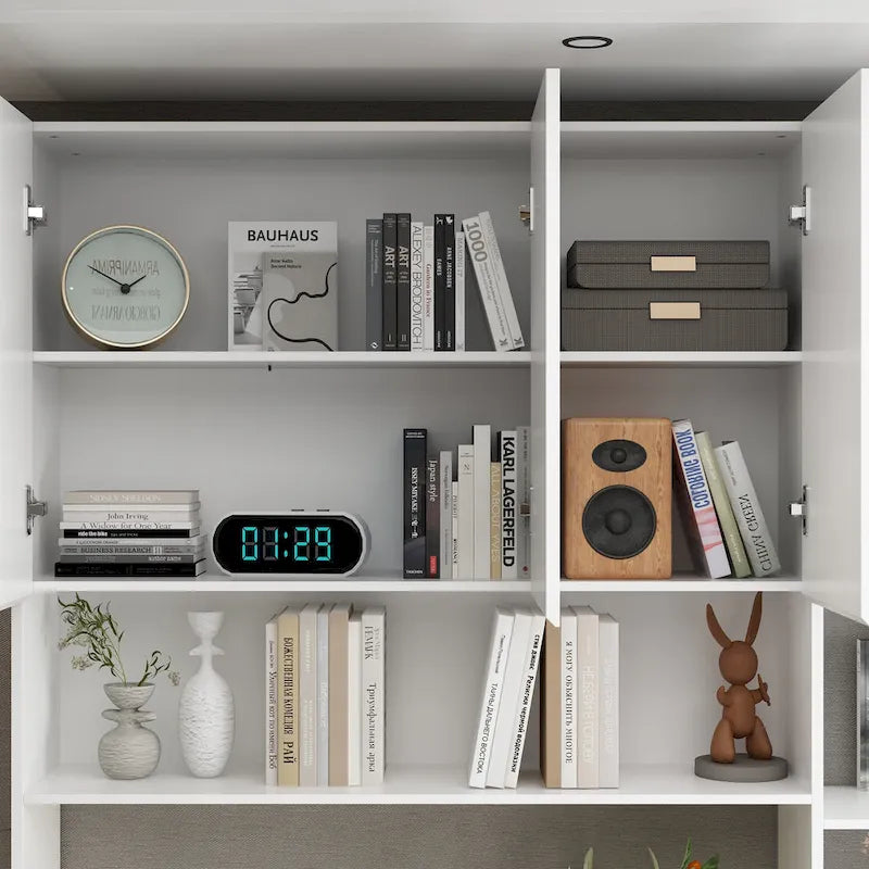 Modular Desk with Shelving - White, Contemporary, Multi-Use Workstation, Storage Shelves