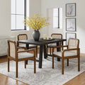 Modern Rattan Back Dining Chair with Removable Cushion - Rubber Wood Frame, Linen Upholstery