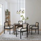 Modern Rattan Back Dining Chair with Removable Cushion - Rubber Wood Frame, Linen Upholstery