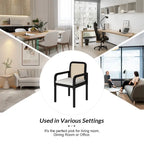 Modern Rattan Back Dining Chair with Removable Cushion - Rubber Wood Frame, Linen Upholstery