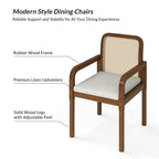 Modern Rattan Back Dining Chair with Removable Cushion - Rubber Wood Frame, Linen Upholstery