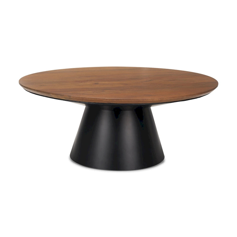 Mitchell Solid Wood Top with Black Cast Iron Base Round Coffee Table