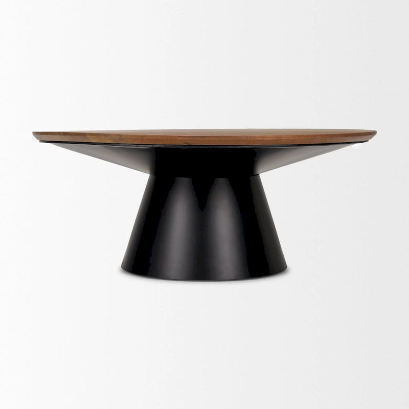 Round Coffee Table - Solid Mango Wood Top, Black Cast Iron Pedestal Base, 45" Diameter x 16"H