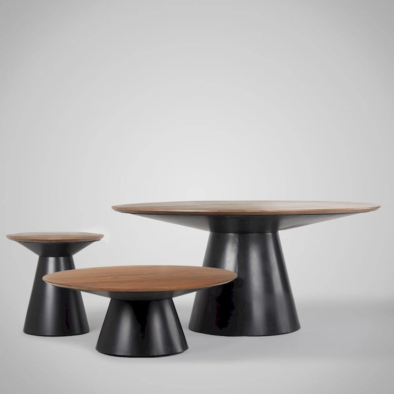 Round Coffee Table - Solid Mango Wood Top, Black Cast Iron Pedestal Base, 45" Diameter x 16"H