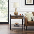 Mid-Century Side Table - Wood & Metal, 1 Drawer + Shelf, Minimalist Design, 35 lbs Capacity