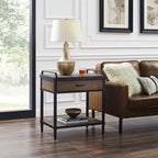 Mid-Century Side Table - Wood & Metal, 1 Drawer + Shelf, Minimalist Design, 35 lbs Capacity