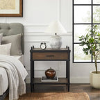 Mid-Century Side Table - Wood & Metal, 1 Drawer + Shelf, Minimalist Design, 35 lbs Capacity