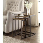 Nesting Tables Set of 3 - Brown & Black, Mango Wood Top, Metal Frame, Slides Under Sofa