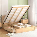 Queen Platform Bed - Pine Wood & MDF, 2 Drawers, Under-Bed Storage, 10 Slats, 600 lbs Capacity