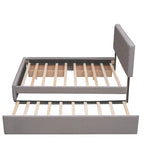 Queen Platform Bed - Linen, Tufted Headboard, 2 Drawers, Twin XL Trundle, 600 lbs Capacity