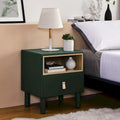 Nightstand - MDF & Solid Wood, 1 Drawer, Open Shelf, Leather Handles, 18.9"W x 21.65"H, Modern