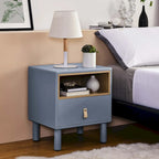 Nightstand - MDF & Solid Wood, 1 Drawer, Open Shelf, Leather Handles, 18.9"W x 21.65"H, Modern
