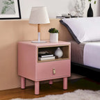 Nightstand - MDF & Solid Wood, 1 Drawer, Open Shelf, Leather Handles, 18.9"W x 21.65"H, Modern