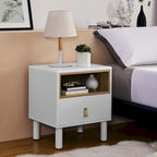 Nightstand - MDF & Solid Wood, 1 Drawer, Open Shelf, Leather Handles, 18.9"W x 21.65"H, Modern