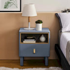 Nightstand - MDF & Solid Wood, 1 Drawer, Open Shelf, Leather Handles, 18.9"W x 21.65"H, Modern