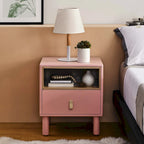 Nightstand - MDF & Solid Wood, 1 Drawer, Open Shelf, Leather Handles, 18.9"W x 21.65"H, Modern
