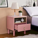 Nightstand - MDF & Solid Wood, 1 Drawer, Open Shelf, Leather Handles, 18.9"W x 21.65"H, Modern