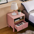 Nightstand - MDF & Solid Wood, 1 Drawer, Open Shelf, Leather Handles, 18.9"W x 21.65"H, Modern