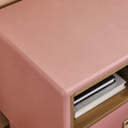 Nightstand - MDF & Solid Wood, 1 Drawer, Open Shelf, Leather Handles, 18.9"W x 21.65"H, Modern