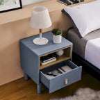 Nightstand - MDF & Solid Wood, 1 Drawer, Open Shelf, Leather Handles, 18.9"W x 21.65"H, Modern