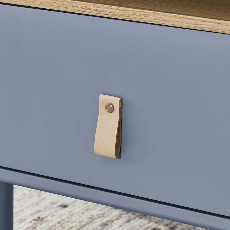 Nightstand - MDF & Solid Wood, 1 Drawer, Open Shelf, Leather Handles, 18.9"W x 21.65"H, Modern