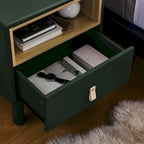 Nightstand - MDF & Solid Wood, 1 Drawer, Open Shelf, Leather Handles, 18.9"W x 21.65"H, Modern