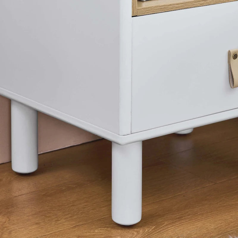 Nightstand - MDF & Solid Wood, 1 Drawer, Open Shelf, Leather Handles, 18.9"W x 21.65"H, Modern