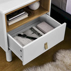 Nightstand - MDF & Solid Wood, 1 Drawer, Open Shelf, Leather Handles, 18.9"W x 21.65"H, Modern