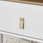 Nightstand - MDF & Solid Wood, 1 Drawer, Open Shelf, Leather Handles, 18.9"W x 21.65"H, Modern