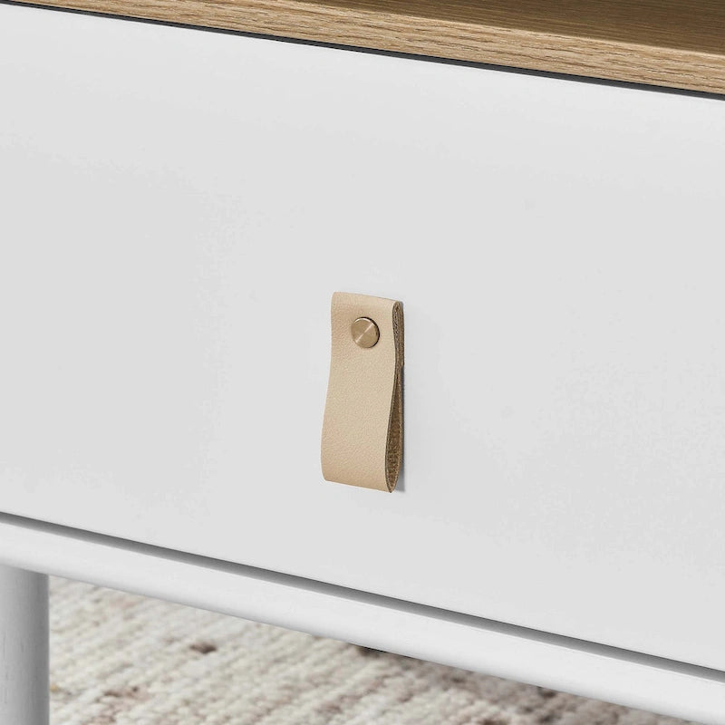 Nightstand - MDF & Solid Wood, 1 Drawer, Open Shelf, Leather Handles, 18.9"W x 21.65"H, Modern