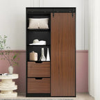 Sliding Barn Door Wardrobe - Black & Brown, 71"H, Hanging Rod, Drawers, Floor-to-Ceiling Design