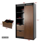 Sliding Barn Door Wardrobe - Black & Brown, 71"H, Hanging Rod, Drawers, Floor-to-Ceiling Design