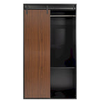 Sliding Barn Door Wardrobe - Black & Brown, 71"H, Hanging Rod, Drawers, Floor-to-Ceiling Design