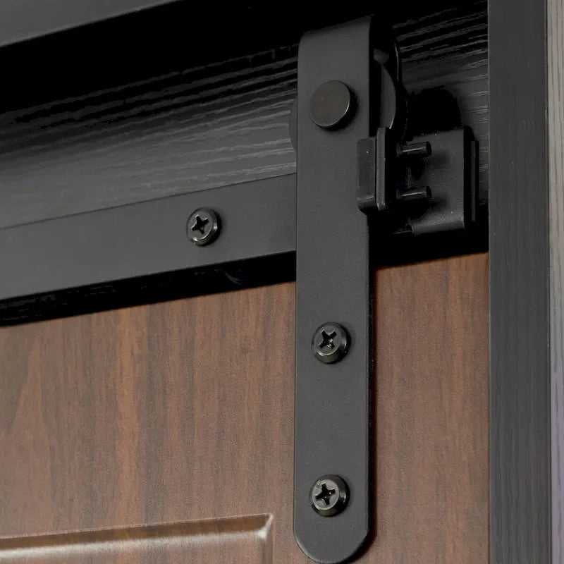 Sliding Barn Door Wardrobe - Black & Brown, 71"H, Hanging Rod, Drawers, Floor-to-Ceiling Design