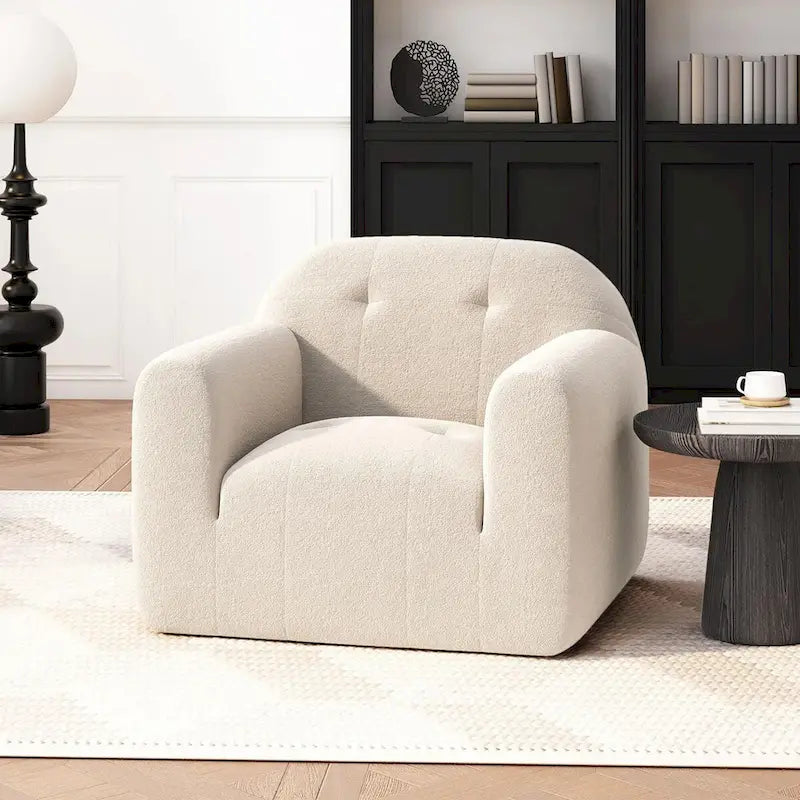Modern Club Chair - Boucle Fabric, 35.75"W x 29"H, Single Seat with Seamless Edge Design