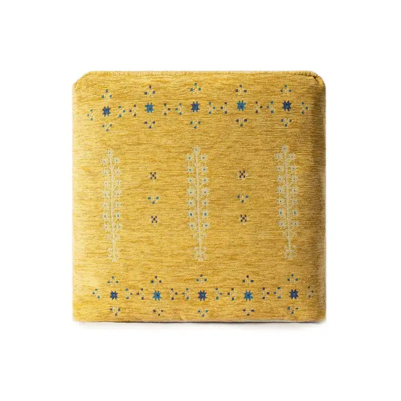 Pouf Ottoman - Yellow, Abstract Geometric Pattern, 18" Diameter