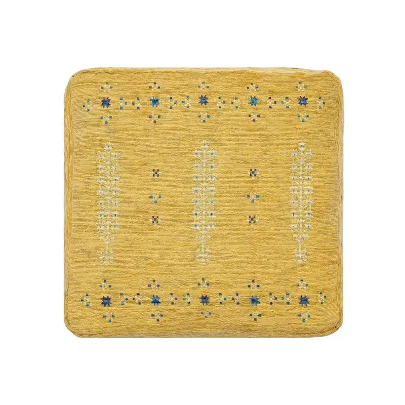 Pouf Ottoman - Yellow, Abstract Geometric Pattern, 18" Diameter