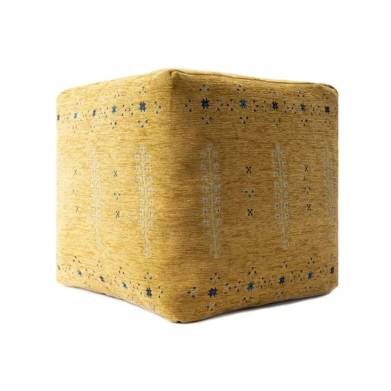 Pouf Ottoman - Yellow, Abstract Geometric Pattern, 18" Diameter