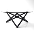 Coffee Table - 39.5" Tempered Glass Top, American Ash Wood, 6-Point Cross Base, Modern Design